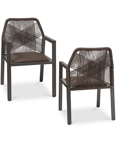 Best Choice Products Set of 2 Indoor/Outdoor Aluminum Woven Rope Dining Chairs w/ Armrests