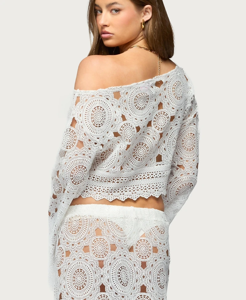 Edikted Women's Milana Sheer Lace Off Shoulder Top