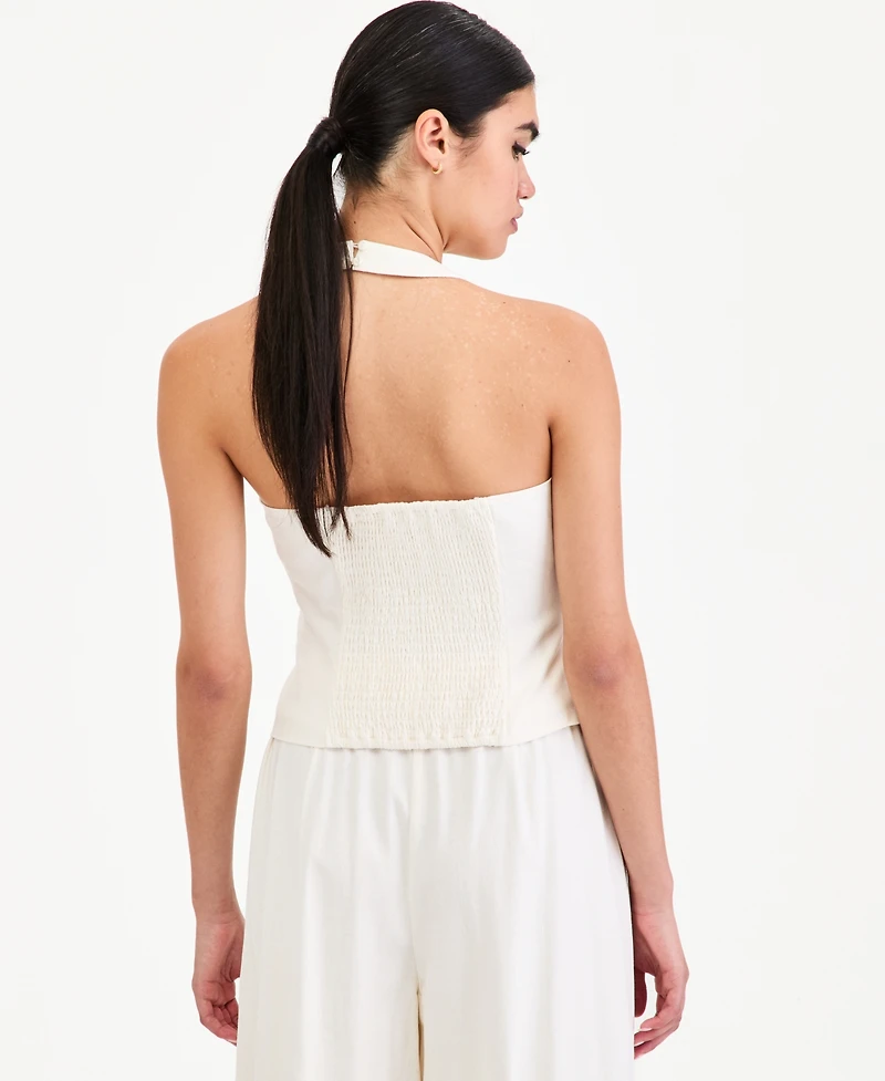 Bar Iii Women's Smocked-Back Linen-Blend Vest, Macy's Exclusive