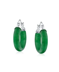 Bling Jewelry Classic Green Jade Round Tube Hoop Earrings .925 Sterling Silver .75 Inch Diameter