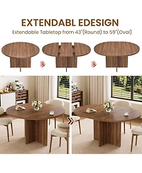 gaomon 43.3"–59" Extendable Round to Oval Hidden Storage Dining Table – Modern Cross Base Design