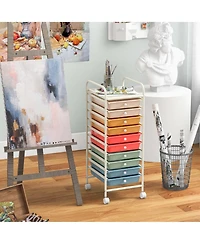 Costway 10 Drawer Rolling Storage Cart Scrapbook Paper Office School Organizer