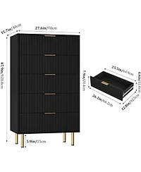 gaomon Dresser for Bedroom Chest of Drawers, Modern Wooden Wide Fluted with Drawers Metal Handles Living Room