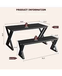 gaomon Kitchen Room Dining Table Set with Benches for 4, Sturdy Metal X Frame Space Saving