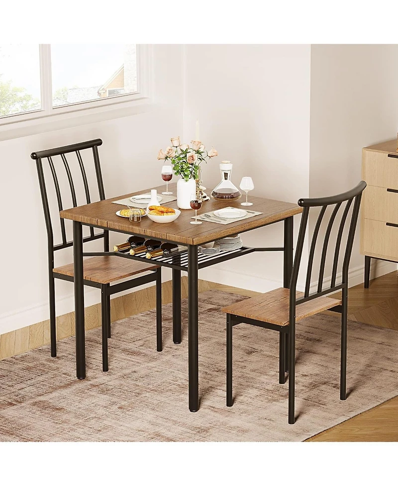 gaomon Dining Table Set for 2, Kitchen Table and Chairs with Wine Rack, 3Pcs Square Dining Room Table Set for Small Space, Apartment
