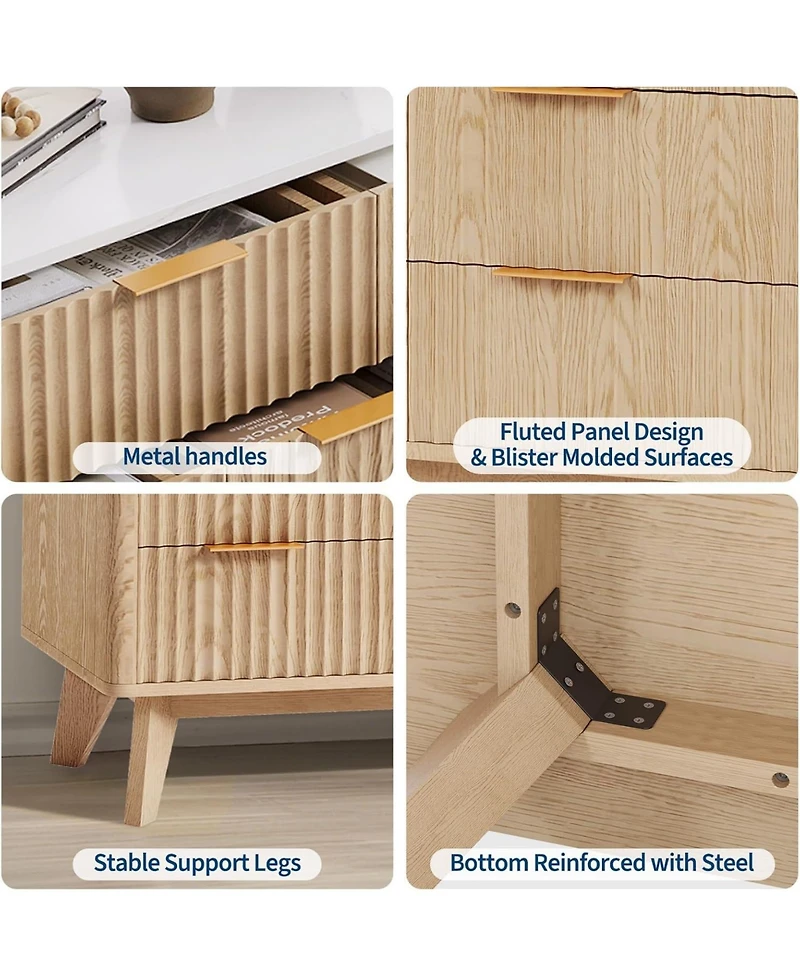 gaomon 54" Wide 9 Drawer Dresser,Wooden Chest of Drawers with Fluted Wave Pattern, Metal Handles, Modern Tv Stand Dresser