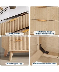 gaomon 54" Wide 9 Drawer Dresser,Wooden Chest of Drawers with Fluted Wave Pattern, Metal Handles, Modern Tv Stand Dresser