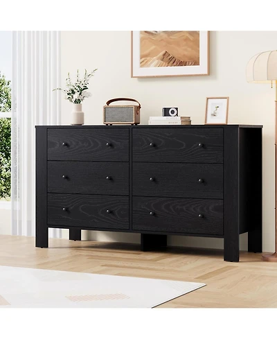 gaomon Modern 6 Drawer Wide Dresser Organizer for Bedroom, Wooden Storage Chest for Home and Entryway