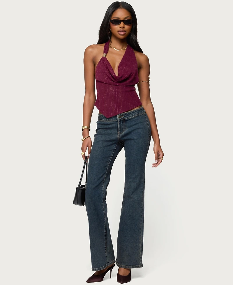 Edikted Women's Mimi Asymmetric Textured Mesh Halter Top