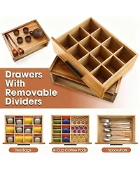Yigii 12-Compartment Wood Tea Bag Organizer with Drawer
