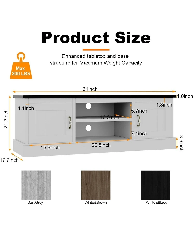 gaomon Farmhouse Tv Stand for 65 Inch TVs, Entertainment Center with Storage Cabinets, Modern Media Console Table