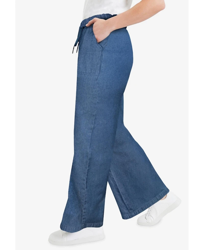 June + Vie Women's June + Vie Drawstring Denim Wide-Leg Bottoms.