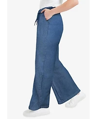 June + Vie Women's June + Vie Drawstring Denim Wide-Leg Bottoms.