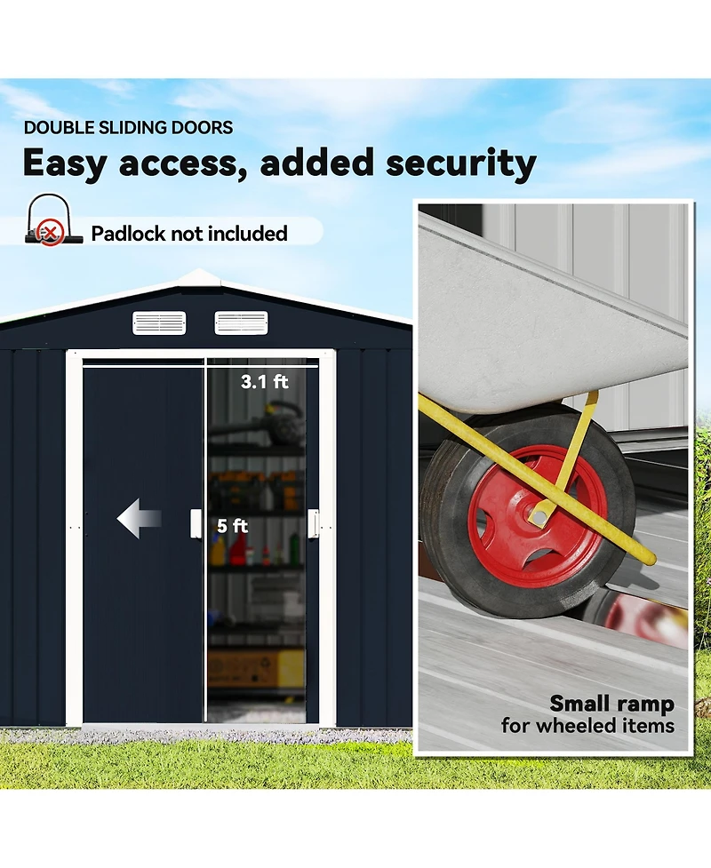 Outsunny 9' x 6' Storage Shed Garden Tool House w/ Vents Doors Dark