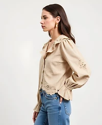 Modenaire Women's Florence Embroidered Ruffle Collar Puff Sleeve Blouse