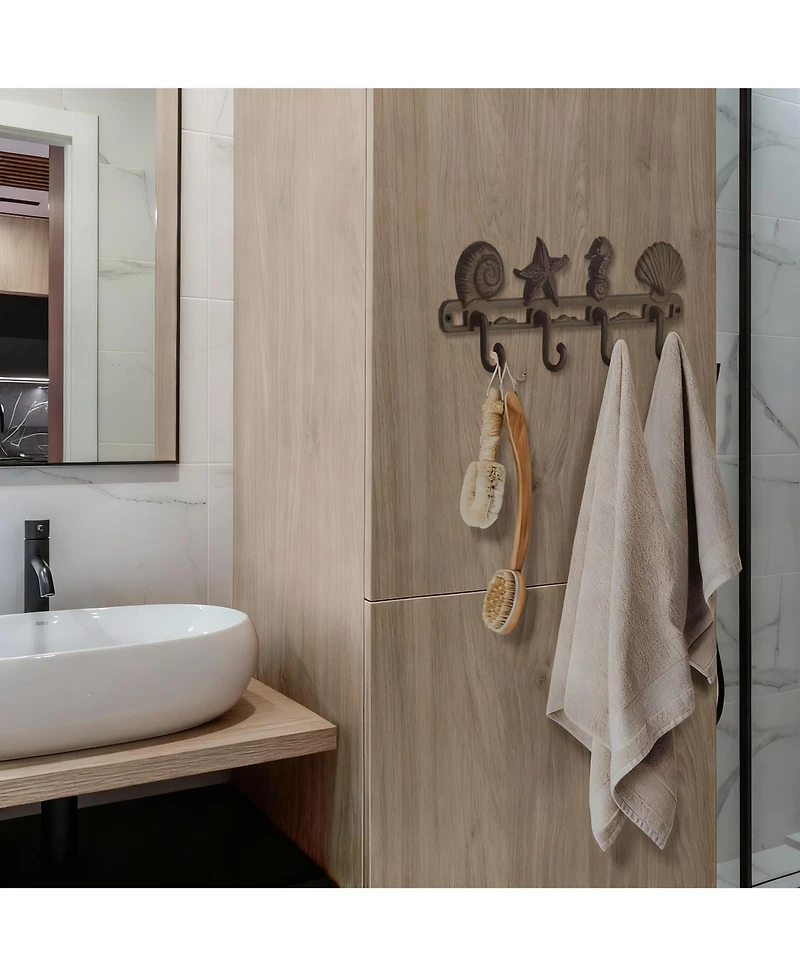 Draft - Yigii Seaside Decorative Coat Hook Rack with 4 Hooks Rustic Cast Iron