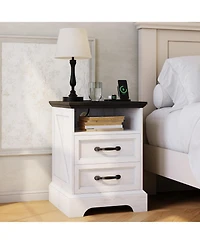 gaomon Wood Nightstand with Charging Station & 2 Drawers,Bedside Table