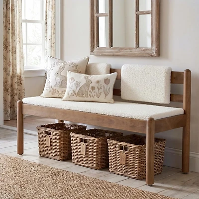 Tribesigns Solid Wood Entryway Bench, 49" Dining Bench with Back, Wood Settee Bench with Upholstered Seat, Farmhouse Bedroom Bench