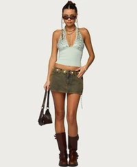 Edikted Women's Sequin Plunge Neck Halter Top