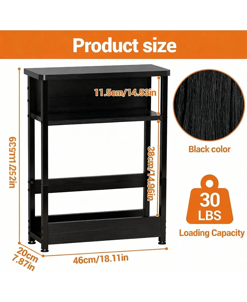 gaomon Narrow Side Table with Storage Shelf, 3-Tier Slim End Magazine Holder, Modern Sofa Thin Tables