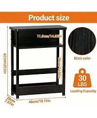 gaomon Narrow Side Table with Storage Shelf, 3-Tier Slim End Magazine Holder, Modern Sofa Thin Tables