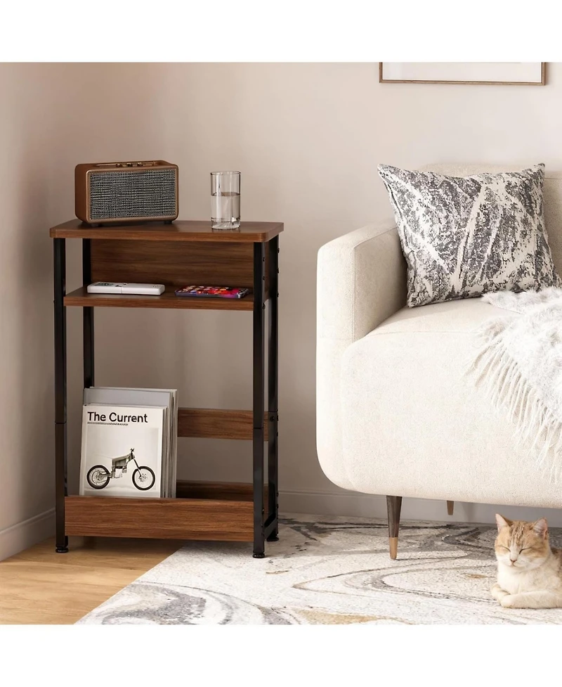 gaomon Narrow Side Table with Storage Shelf, 3-Tier Slim End Table with Magazine Holder, Modern Sofa Thin Tables