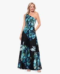 Betsy & Adam Petite Printed One-Shoulder Ball Gown Dress