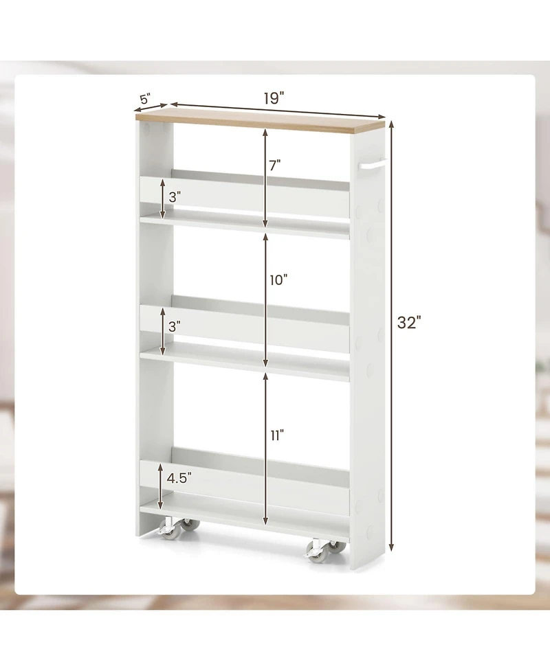 Volenca Slim Kitchen Storage Cart with Handle, Mobile Rolling Shelving Organizer