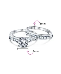 Bling Jewelry Classic Cz Art Deco 3CT Cubic Zirconia Promise Solitaire Ring Set & Band Sterling