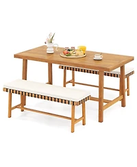 Gymax 3-Piece Patio Dining Set Rectangular Table & 2 Benches w/1.97'' Umbrella Hole