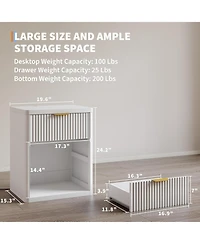 gaomon Fluted Nightstand with Charging Station, Bedside Table with Drawers and Open Storage Space, 2PCS