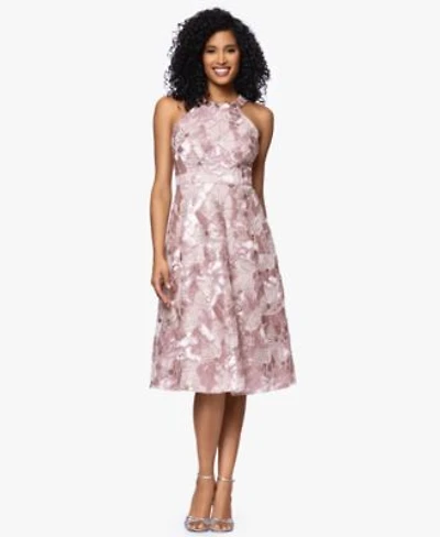 Betsy Adam Womens Sequined Sleeveless Midi Dress