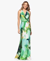 Betsy & Adam Women's V-Neck Printed Ball Gown