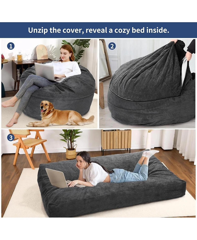gaomon 2 in 1 Bean Bag Chairs for Adults, Large Bean Bag Chairs, Convertible Floor Cushions for Adults