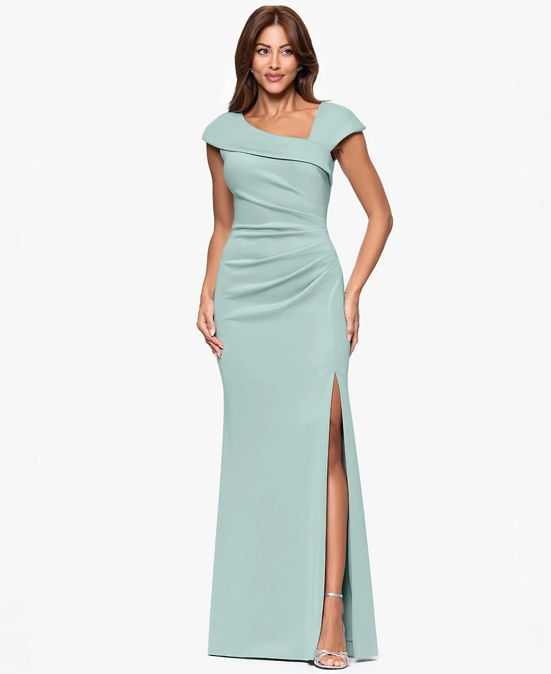 Xscape Petite Asymmetric Front Slit Evening Gown