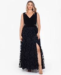 Xscape Plus-Size V-Neck Sleeveless Ball Gown