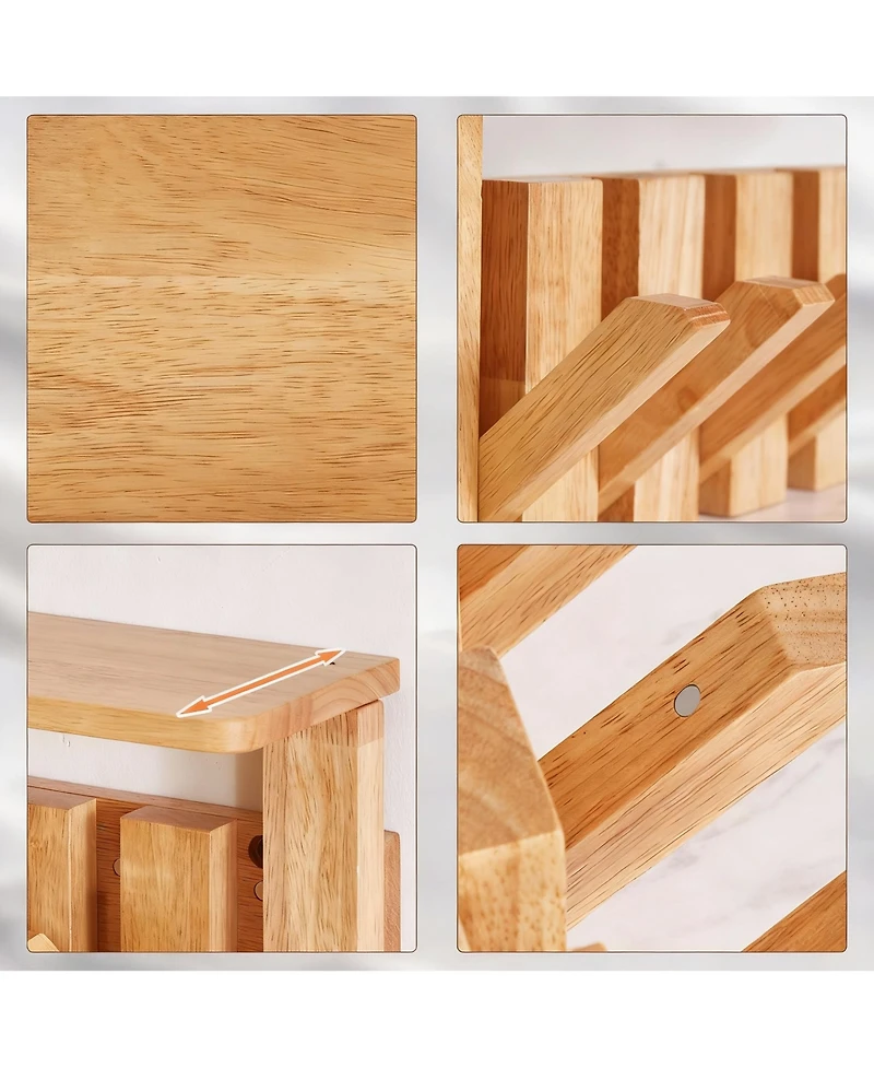 Yigii Space-saving Wall Coat Rack with Hooks and Shelf for Hanging Clothes, Hats, Keys