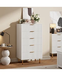 gaomon 5 Drawer Dresser for Bedroom, Fluted Tall Dresser with Large Drawers and Sturdy Gold Legs Support