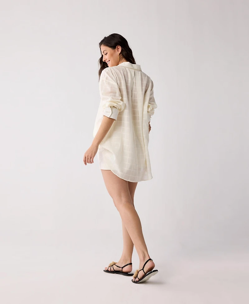 Reistor Women's Oversized Shirt Cover-up Textured Checks