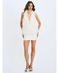 Miss Circle Women's Quisten Feathered Plunging Halter Mini Dress
