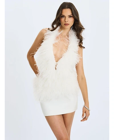 Miss Circle Women's Quisten Feathered Plunging Halter Mini Dress