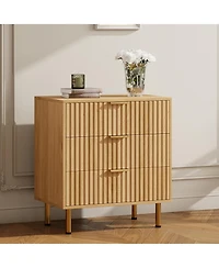 gaomon Natural 3 Drawer Dresser for Bedroom, Fluted Dresser with Large Drawers and Sturdy Legs Support