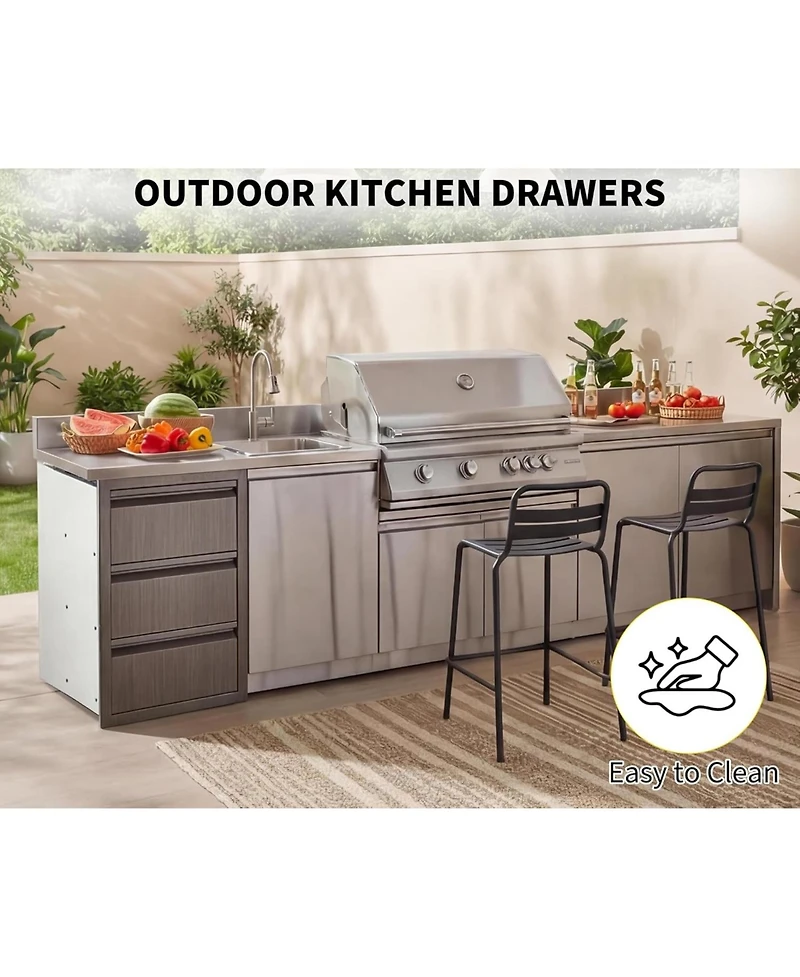 gaomon Outdoor Kitchen Drawers D Flush Mount Triple Drawers, Stainless Steel Drawer for Outdoor Kitchen Island