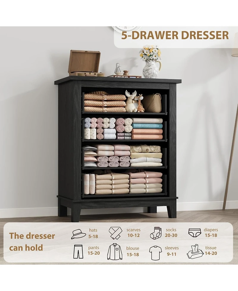 gaomon 4 Dresser for Bedroom, 34.8" Tall Vertical Drawer with Large Storage, Freestanding Wooden Closet Chest Living Room