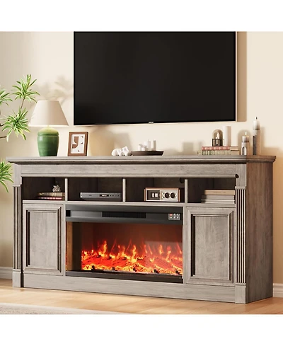 gaomon Farmhouse Electric Fireplace Tv Stand, Entertainment Center, Console Table Tv Cabinet with Open Storage