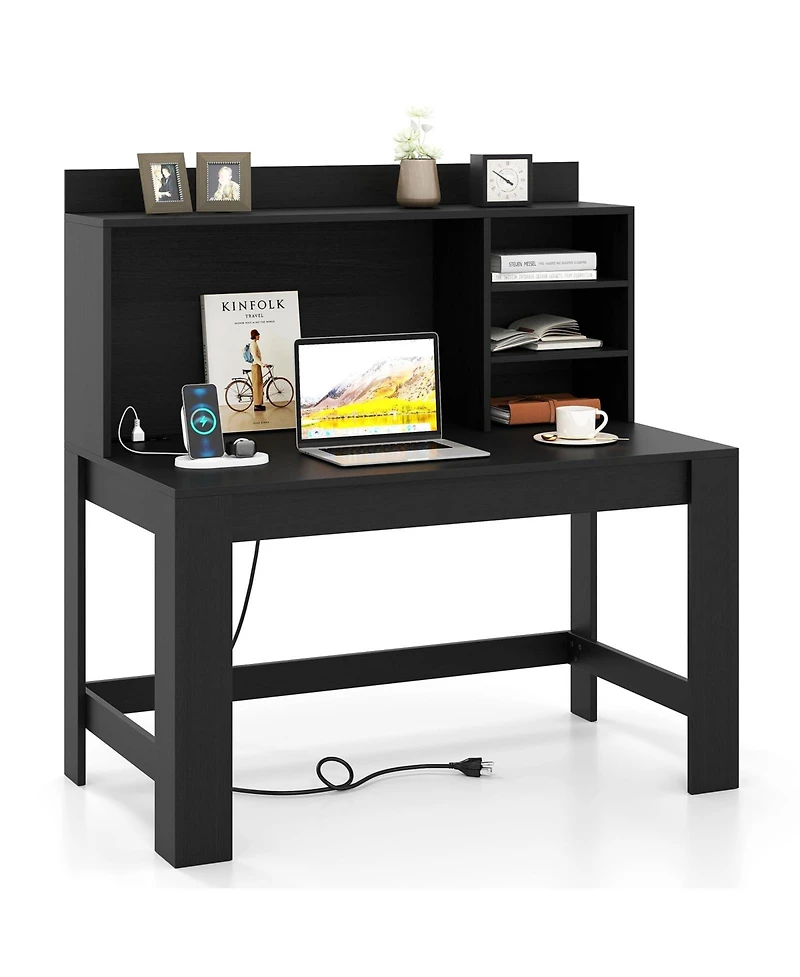 Mecale Modern Home Office Desk with Hutch and Storage, Workstation