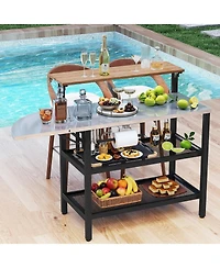 Mecale Outdoor Foldable Grill Table with Flip-Up Top and 2 Storage Shelves for Backyard