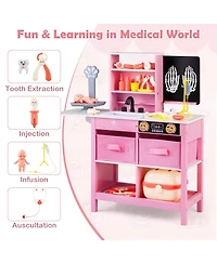 Mecale Kids Wooden Doctor Office Medical Center Pretend Play Set with Blackboard