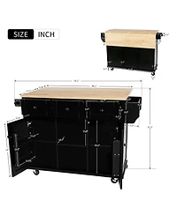 Clihome Kitchen Island Cart with Foldable Table & Adjustable Storage, Black Rolling Utility Cart