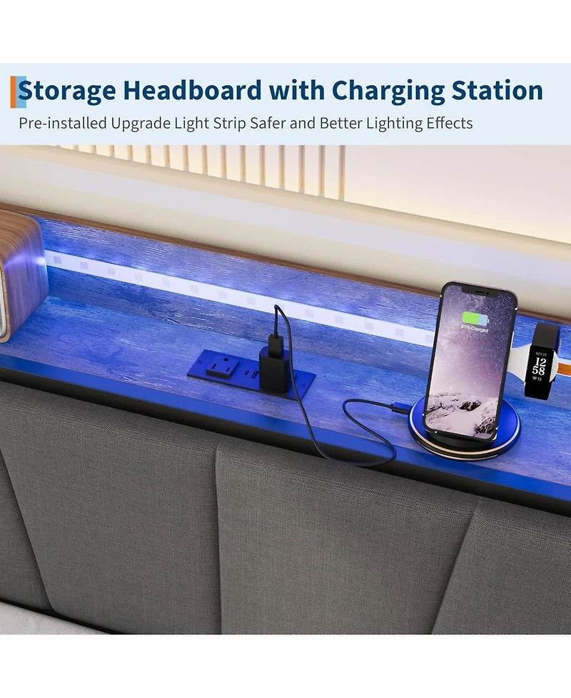 gaomon "Metal twin daybed with trundle, Led lights, upholstered headboard, and charging station."